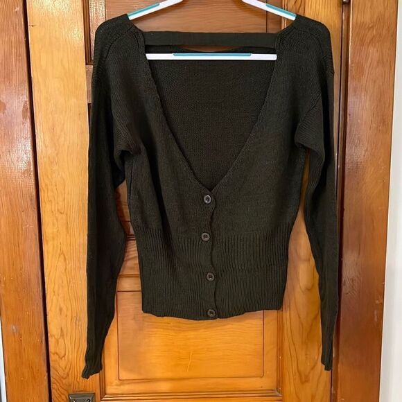 Don’t Ask Why Olive Green Acrylic Open Back Sweater One Size - Picture 4 of 8